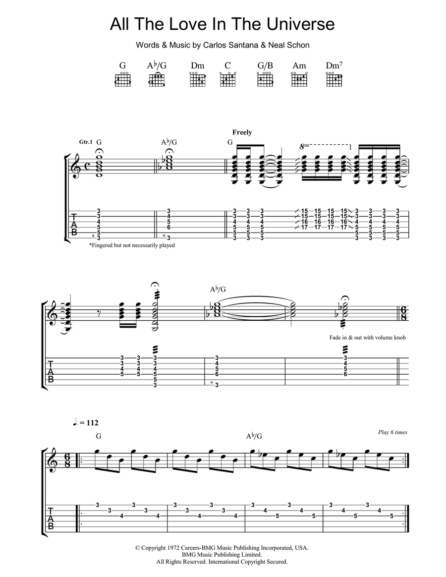 All The Love In The Universe Guitar Tablature scores gallery preview page 1