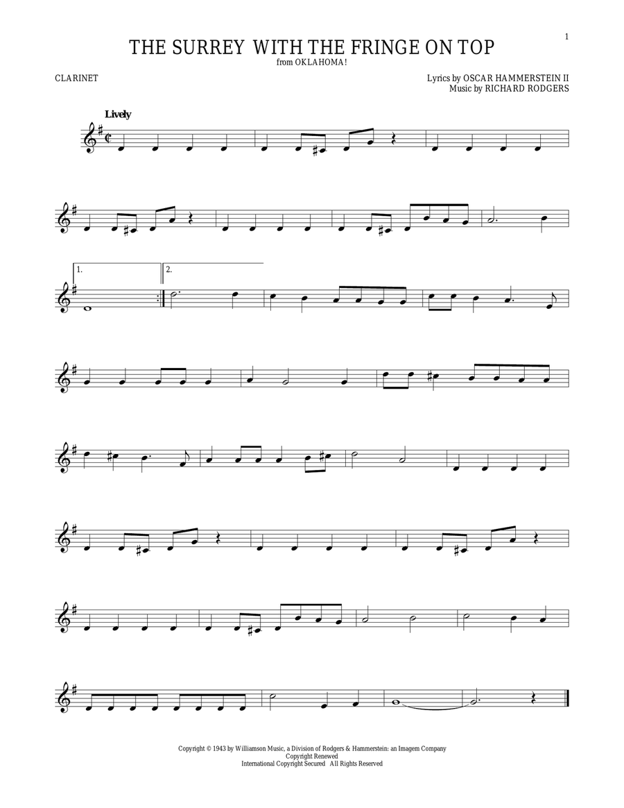 The Surrey With The Fringe On Top (from Oklahoma!) Clarinet Solo scores gallery preview page 1