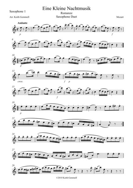 Eine Kleine Nachtmusik – Romanze: Saxophone Duet (2 altos or 2 tenors) image number null