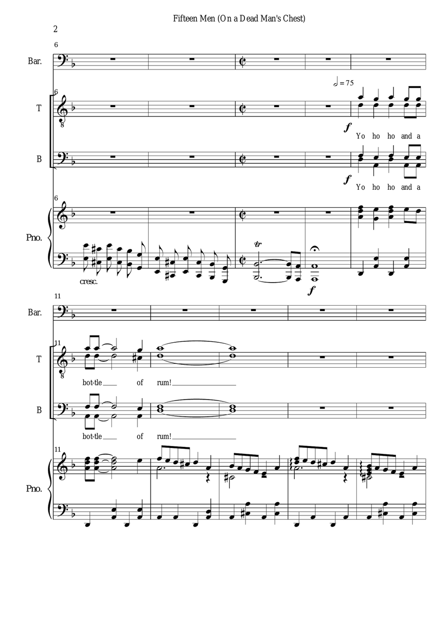 Fifteen Men on a Dead Man's Chest - Sea Song / Pirate Song (TTBB) arranged for men's choir and piano TTBB scores gallery preview page 3