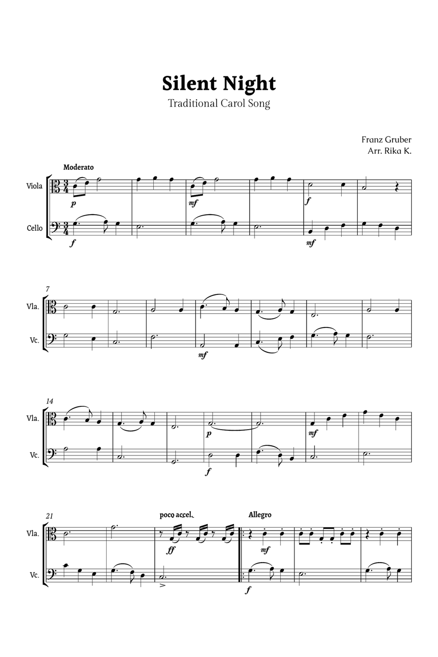 Silent Night for Viola and Cello Duet String Duet scores gallery preview page 1