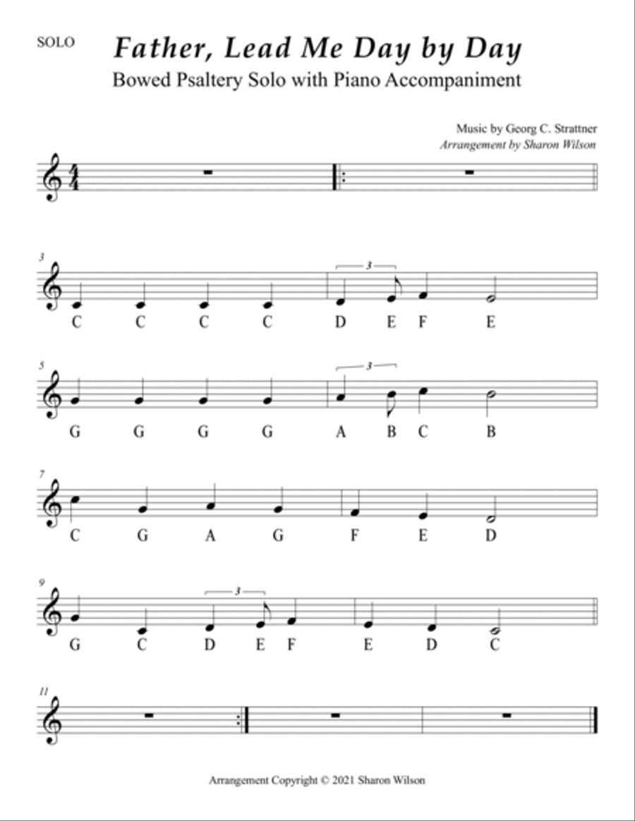 Father, Lead Me Day by Day (Easy Bowed Psaltery Solo with Piano Accompaniment) Zither scores gallery preview page 3