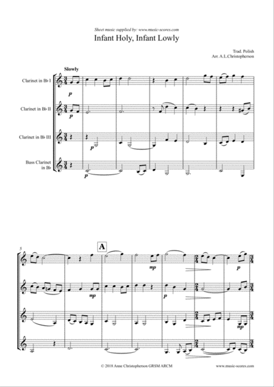 Infant Holy, Infant Lowly - 3 Clarinets and Bass Clarinet Bass Clarinet scores gallery preview page 1