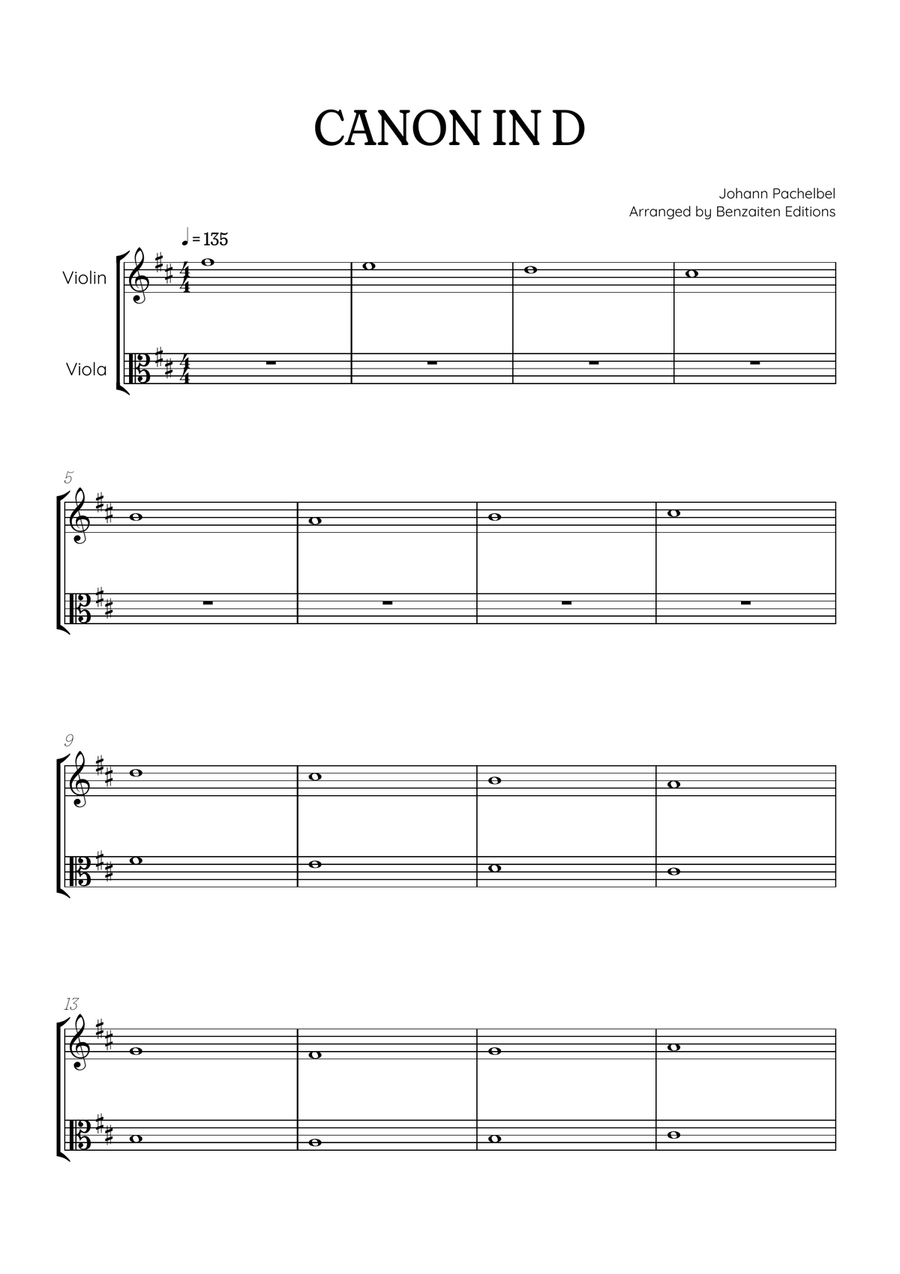 Pachelbel Canon in D • violin & viola duet sheet music String Duet scores gallery preview page 1