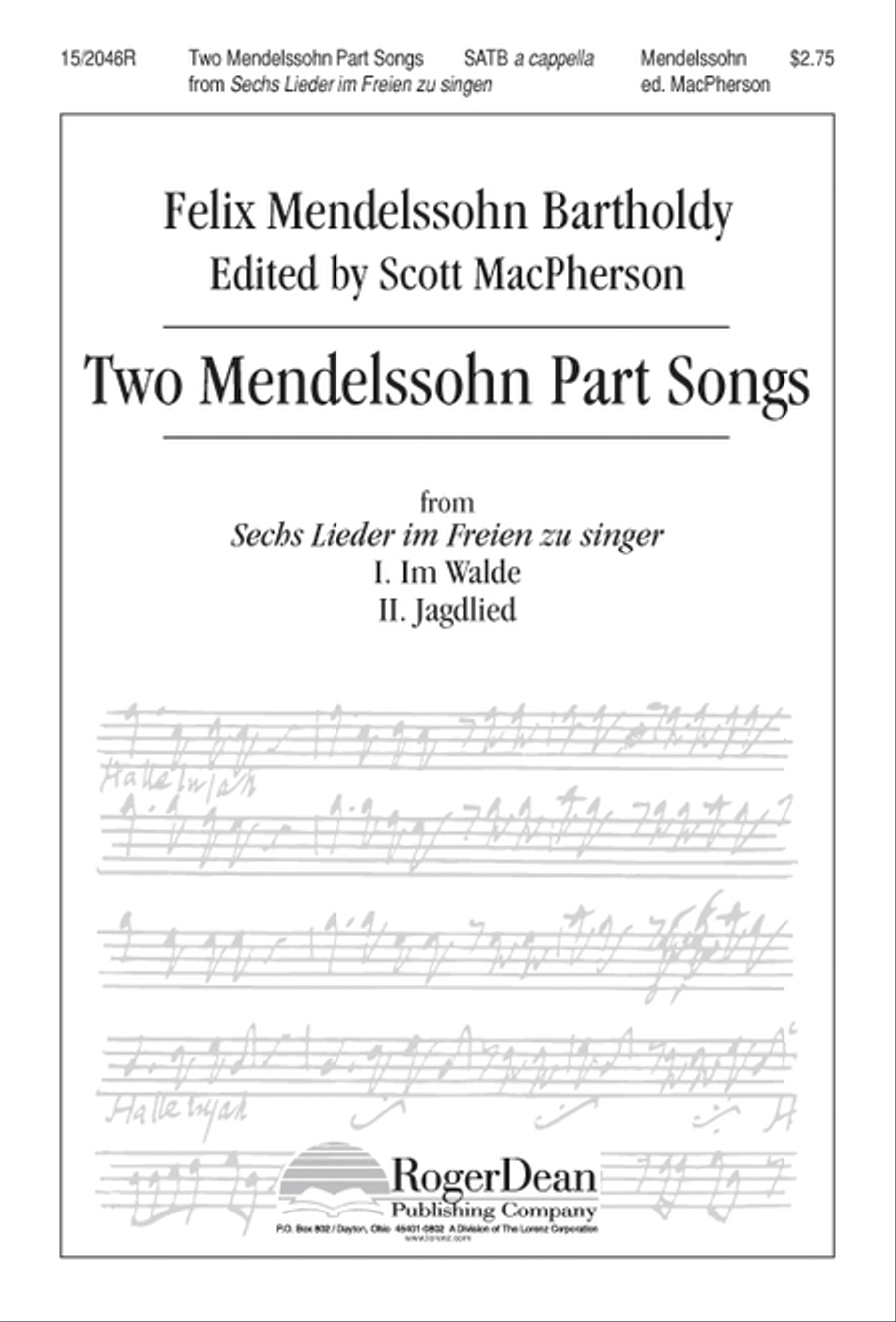 Two Mendelssohn Part Songs: 1. Im Walde 2. Jaglied 4-Part scores gallery preview page 1