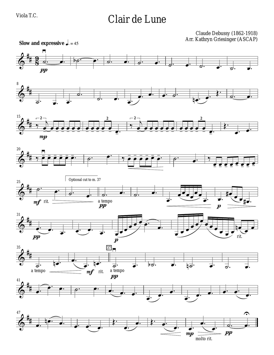 Clair de Lune (Debussy) Easy String Quartet or Quintet String Quartet scores gallery preview page 6