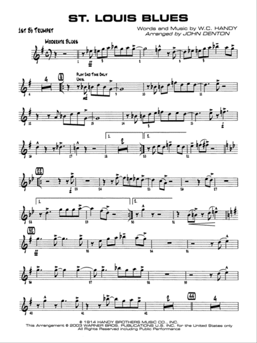 St. Louis Blues: 1st B-flat Trumpet Jazz Ensemble scores gallery preview page 1