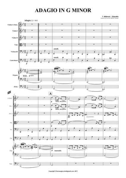 Albinoni: Adagio in G minor (for Violin Solo, Strings and Organ) image number null