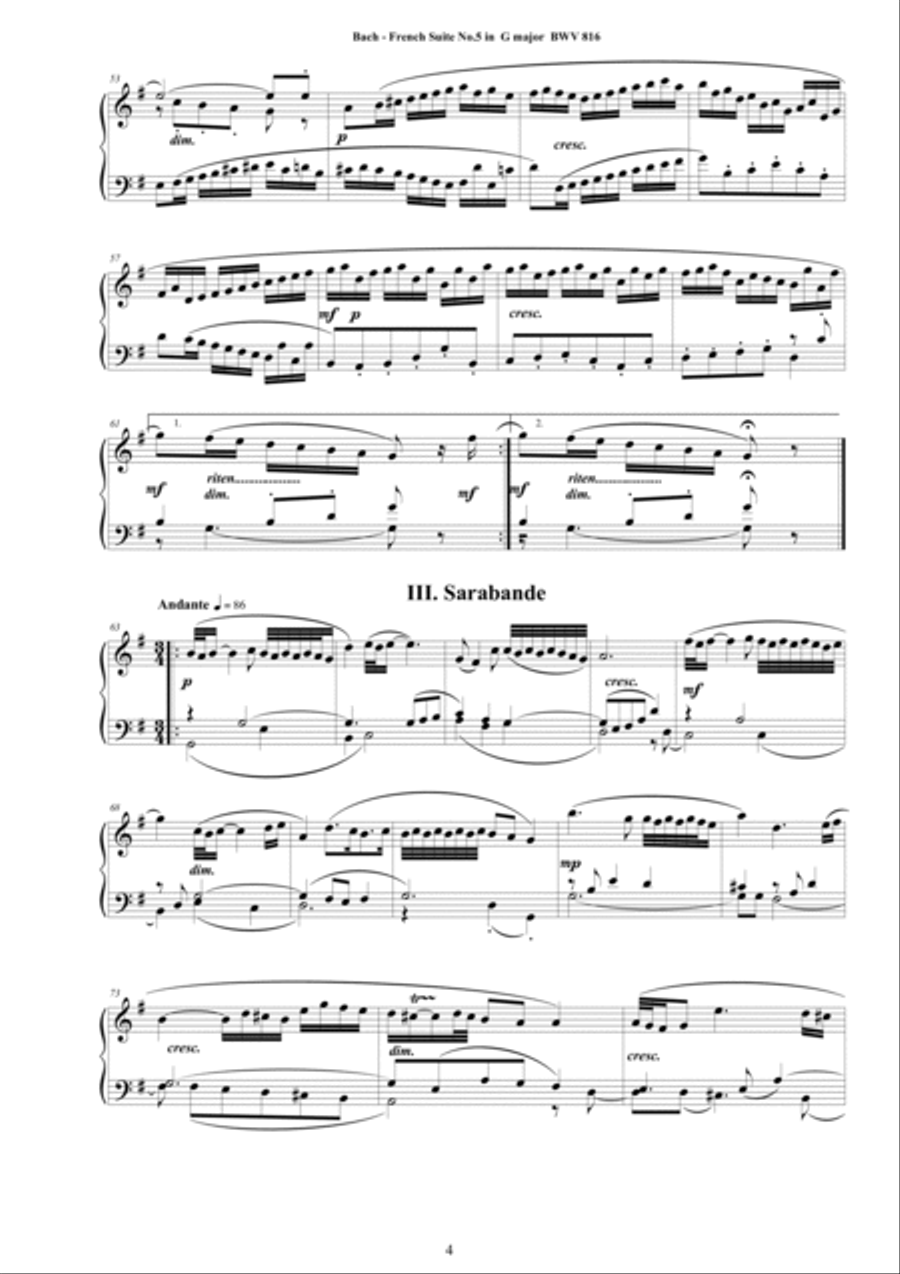 Bach - French Suite No.5 in G major BWV 816 for Piano Piano Solo scores gallery preview page 4