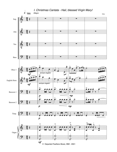 Christmas Cantata (2001, rev. 2014) for SATB chorus, 2 oboes (Eng. horn), 2 bassoons, timpani and organ