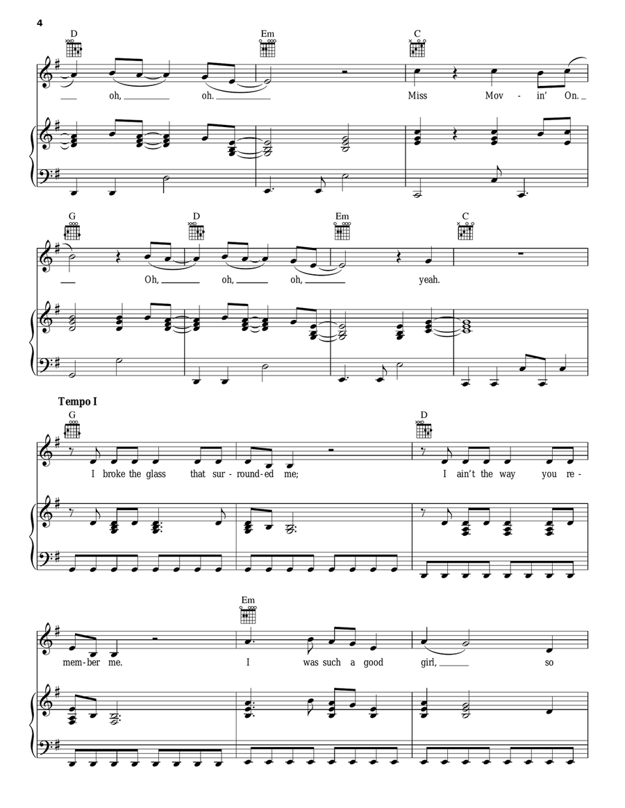 Miss Movin' On Piano, Vocal, Guitar scores gallery preview page 4