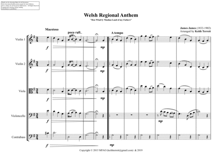 Welsh Regional Anthem for String Orchestra (MFAO World National Anthem Series) image number null
