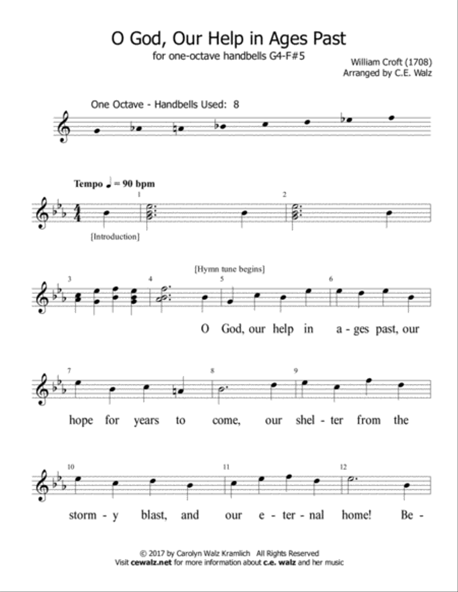 O God Our Help in Ages Past - One octave handbells G4 - F#5 Handbell Choir scores gallery preview page 1