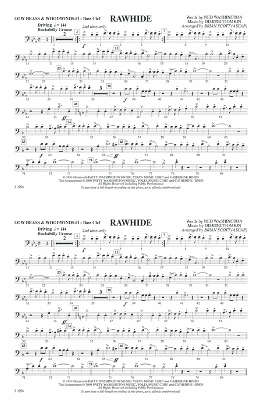 Rawhide: Low Brass & Woodwinds #1 - Bass Clef Marching Band scores gallery preview page 1