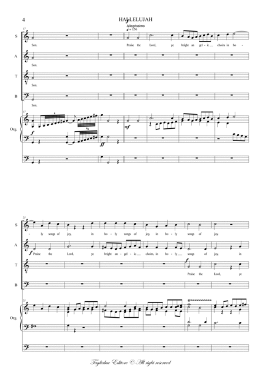 HALLELUJAH (from Christ in the mount of Olives) - Arr. for SATB Choir and Organ (3 staff). With Orga 4-Part scores gallery preview page 4