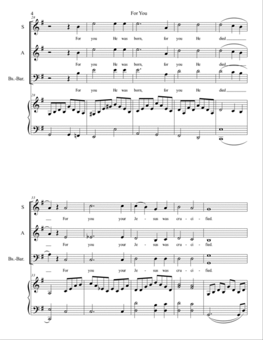 For You (Palm Sunday) -- Palm Sunday anthem, SAB version (SATB available)