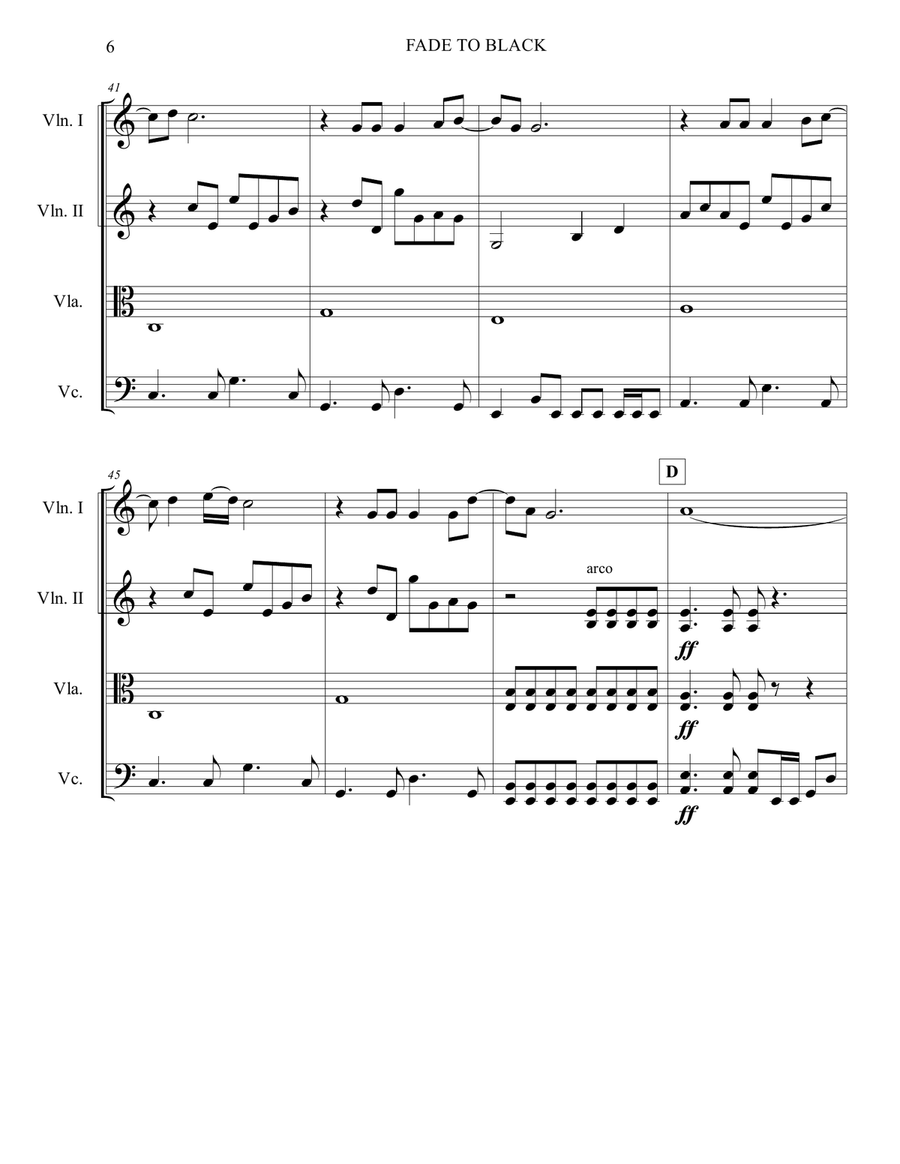 Fade To Black Fade To Black String Quartet scores gallery preview page 6