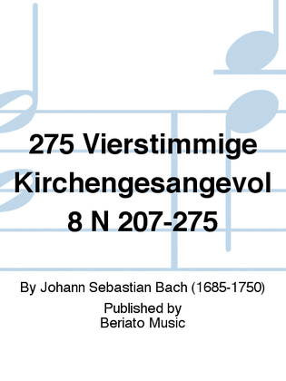 Book cover for 275 Vierstimmige Kirchengesangevol 8 N 207-275