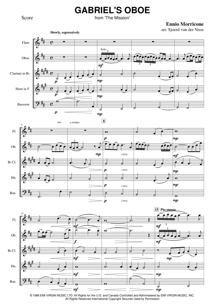 Gabriel's Oboe Woodwind Quintet scores gallery preview page 1