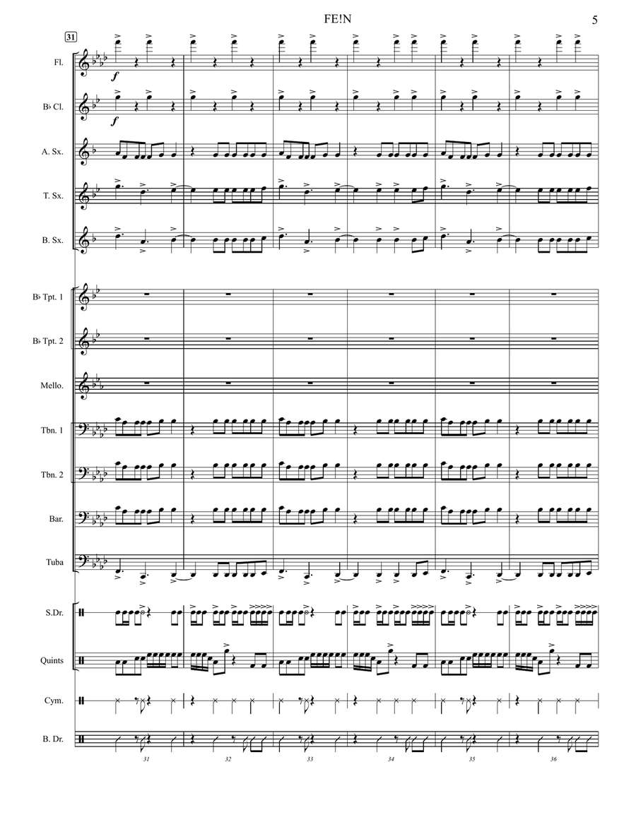 Fe!n (Feat. Playboi Carti) Marching Band scores gallery preview page 5