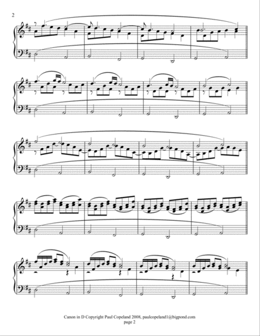 Pachelbel Canon in D variations arranged for piano. Piano Solo scores gallery preview page 2