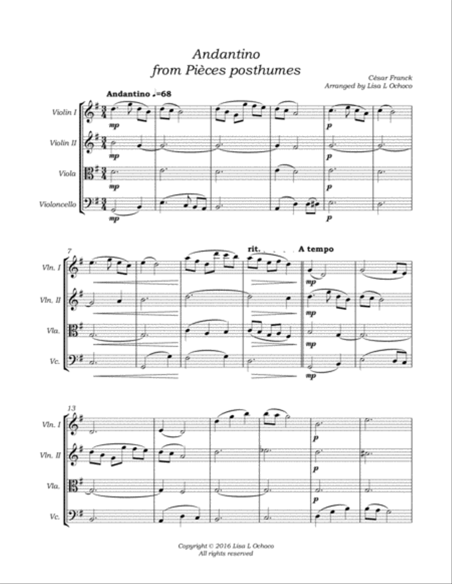 Andantino from Pieces posthumes for String Quartet String Quartet scores gallery preview page 5