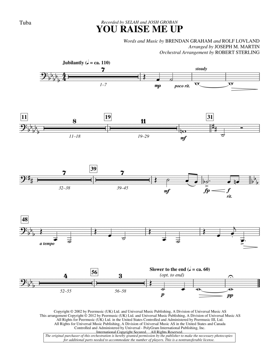 You Raise Me Up - Tuba Choir scores gallery preview page 1