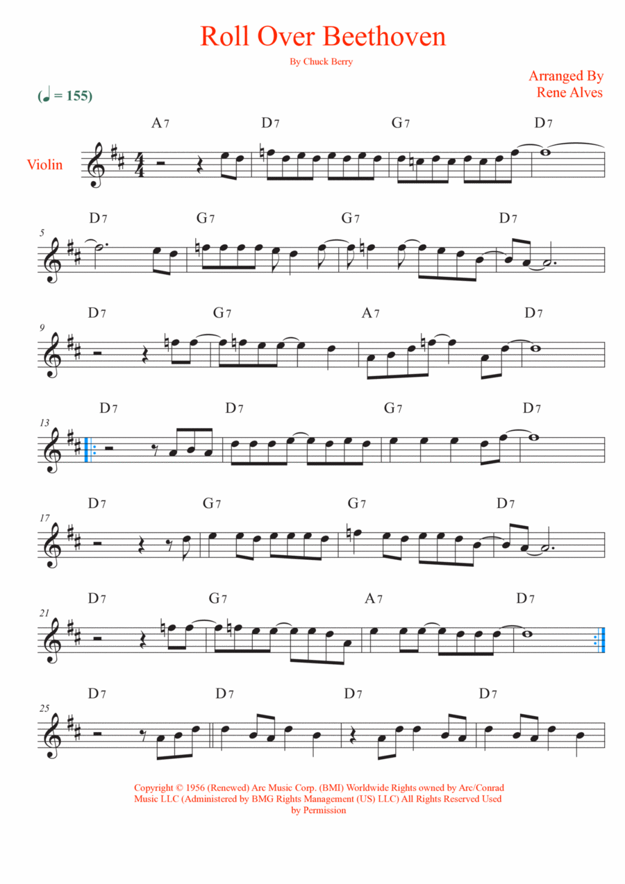 Roll Over Beethoven Roll Over Beethoven Violin Solo scores gallery preview page 1
