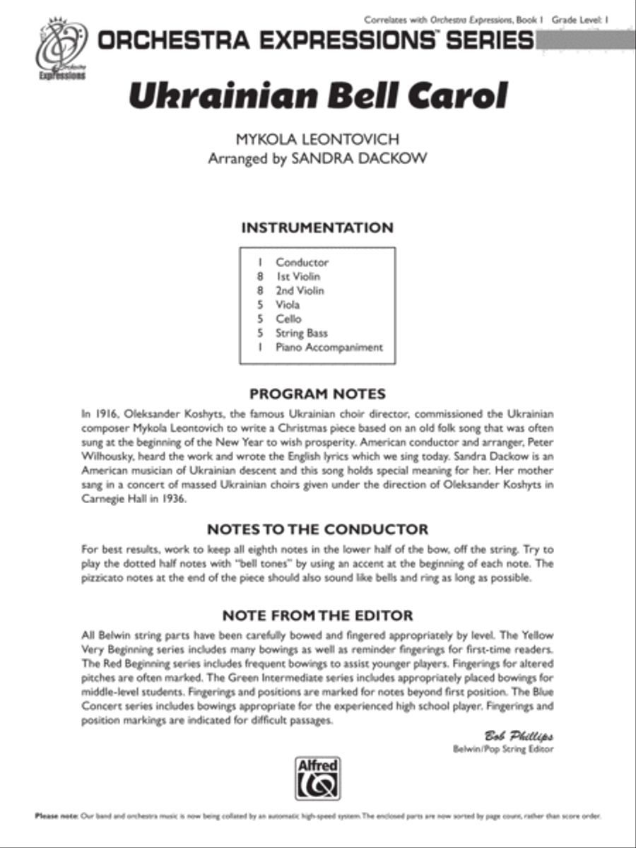 Ukranian Bell Carol: Score String Orchestra scores gallery preview page 1