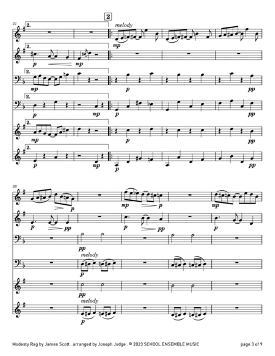 Modesty Rag by James Scott for Brass Quartet in Schools Brass Quartet scores gallery preview page 3