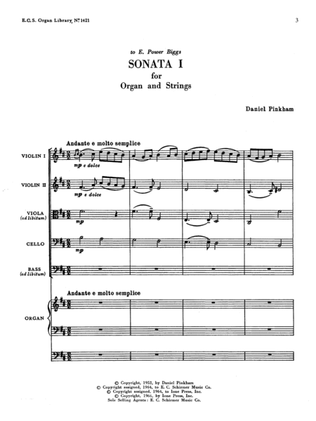 Sonata No. 1 for Organ and Strings (Downloadable)
