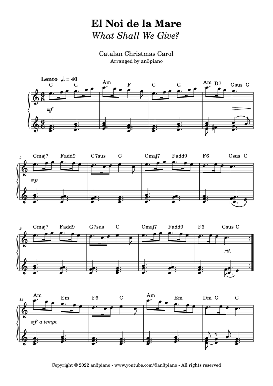 El Noi de la Mare - What Shall We Give? Piano Solo scores gallery preview page 1
