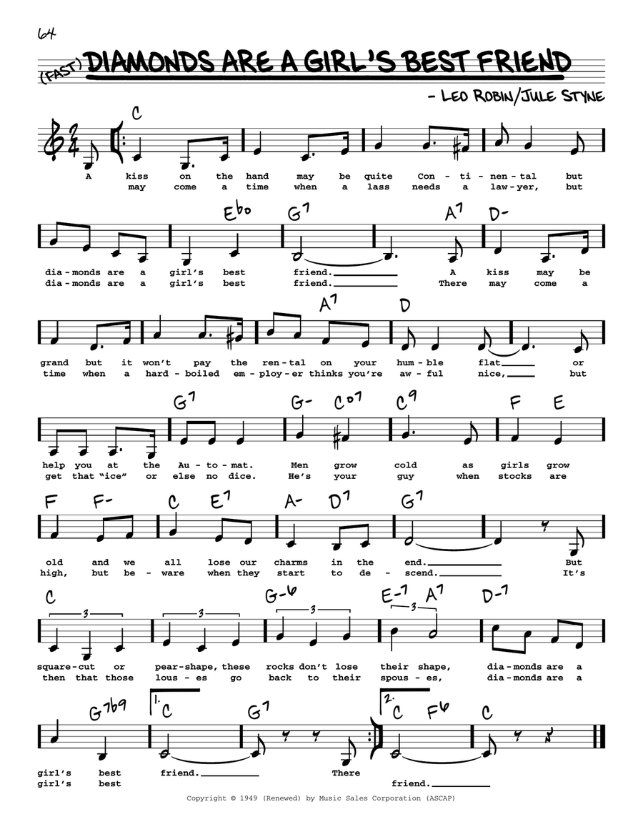 Diamonds Are A Girl's Best Friend (Low Voice) Low Voice scores gallery preview page 1