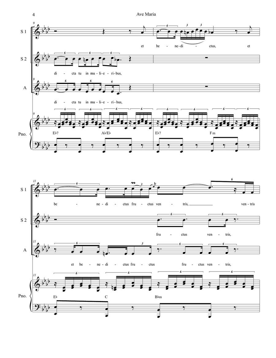 Ave Maria (for SSA - Piano Accompaniment - Medium Key) SSA scores gallery preview page 5