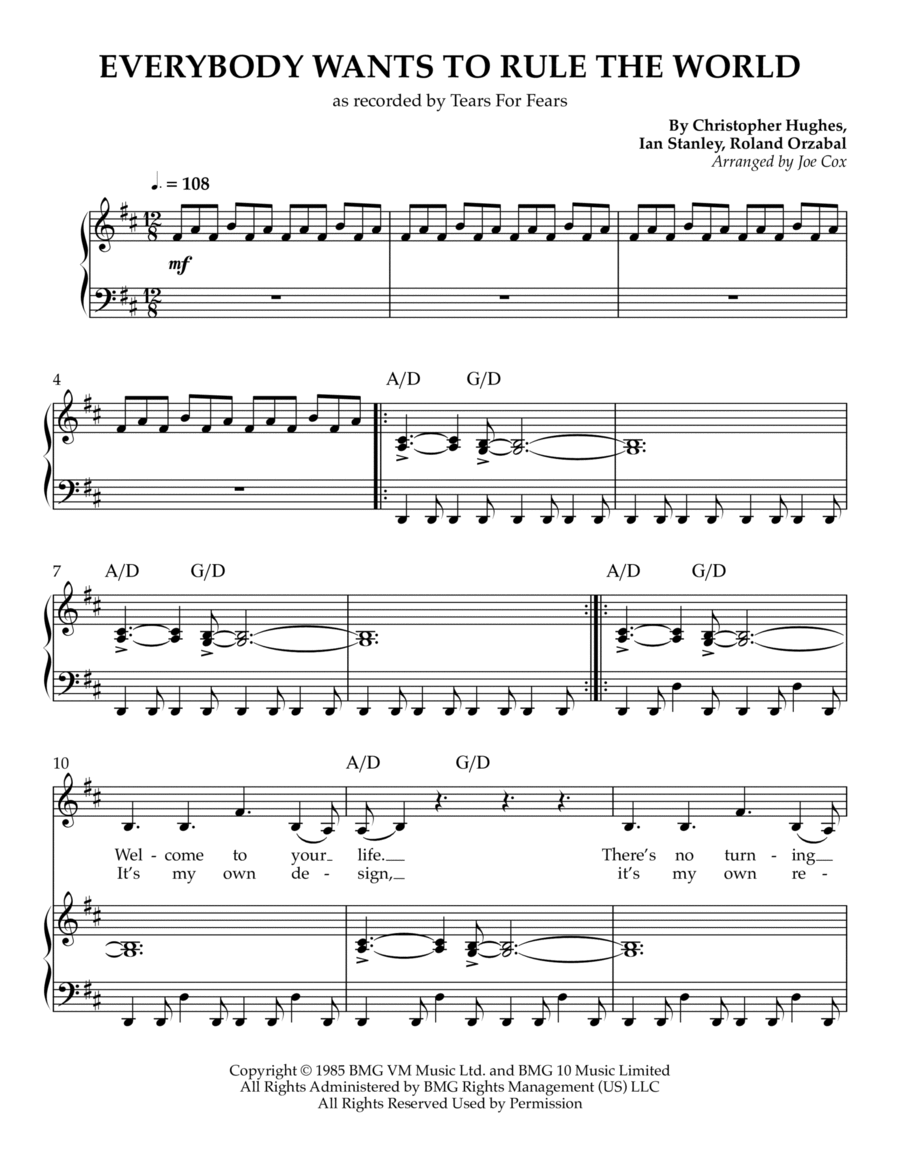 Everybody Wants To Rule The World Piano, Vocal, Guitar scores gallery preview page 1