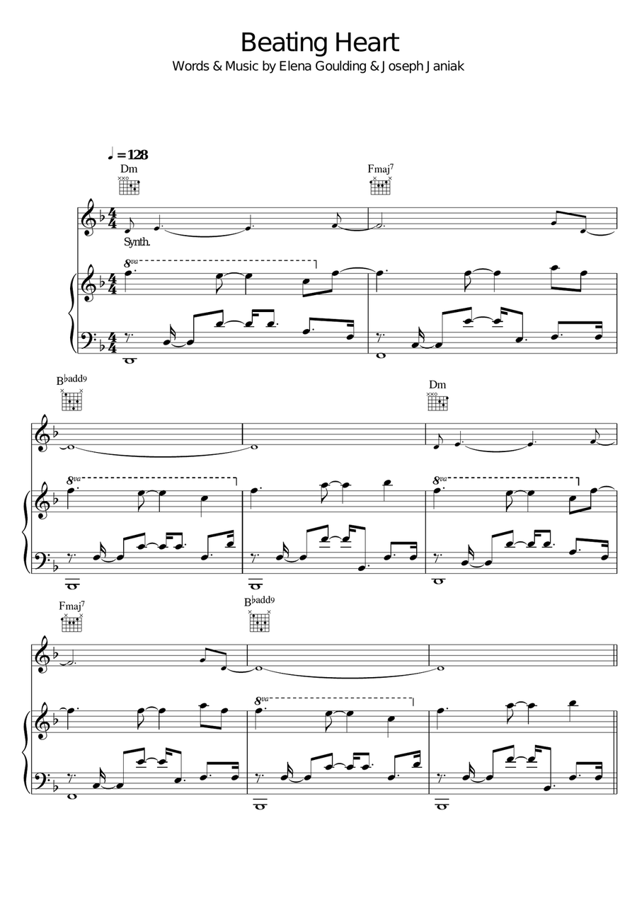Beating Heart Piano, Vocal, Guitar scores gallery preview page 1
