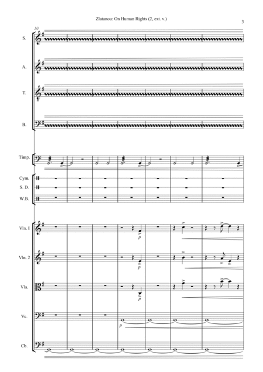 ON HUMAN RIGHTS (2) for SATB choir, strings and one percussionist 4-Part scores gallery preview page 3