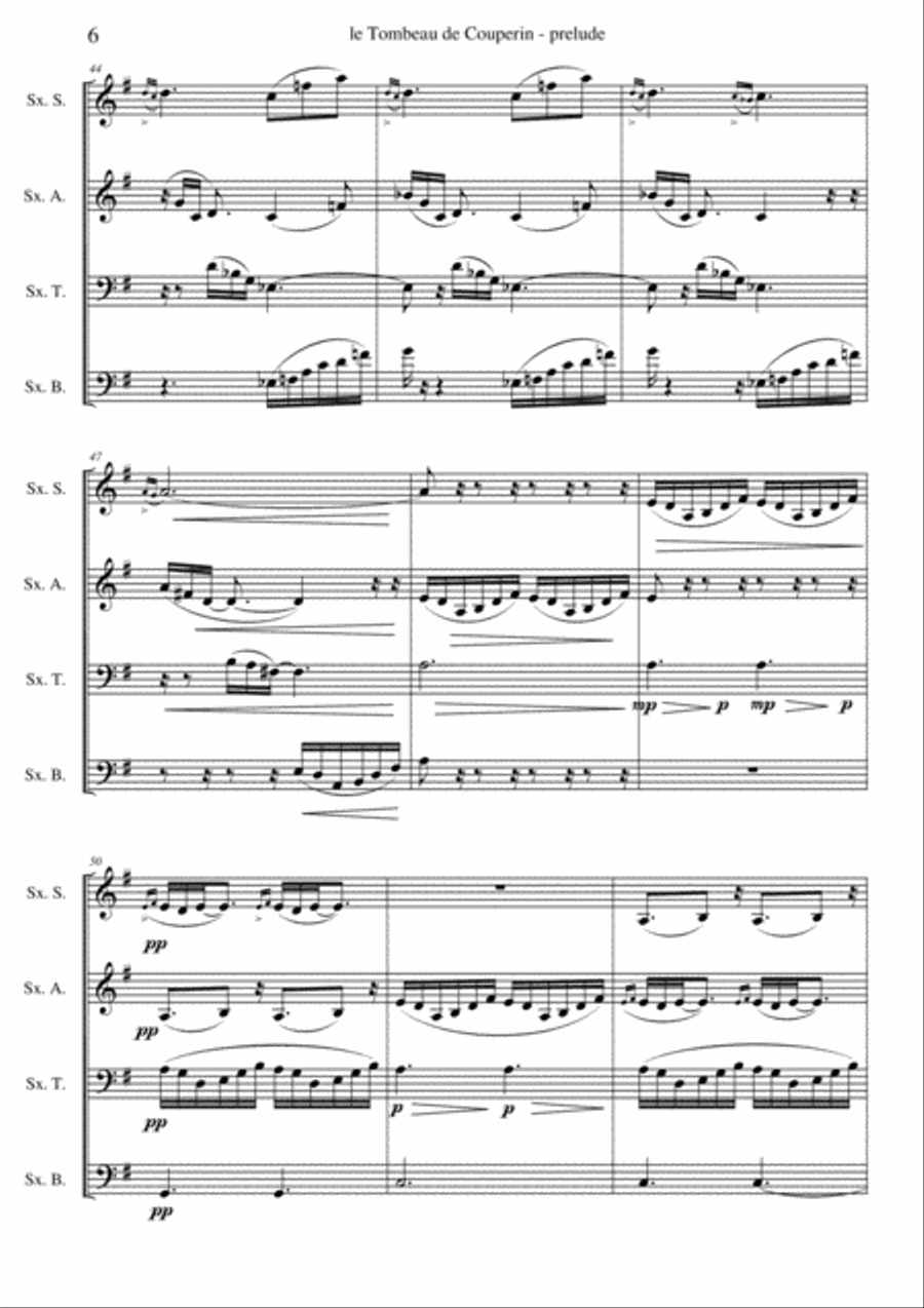 Le Tombeau de Couperin (Maurice Ravel), prélude. Arrangement for saxophone quartet (M. Loridan) Ful Saxophone Quartet scores gallery preview page 6