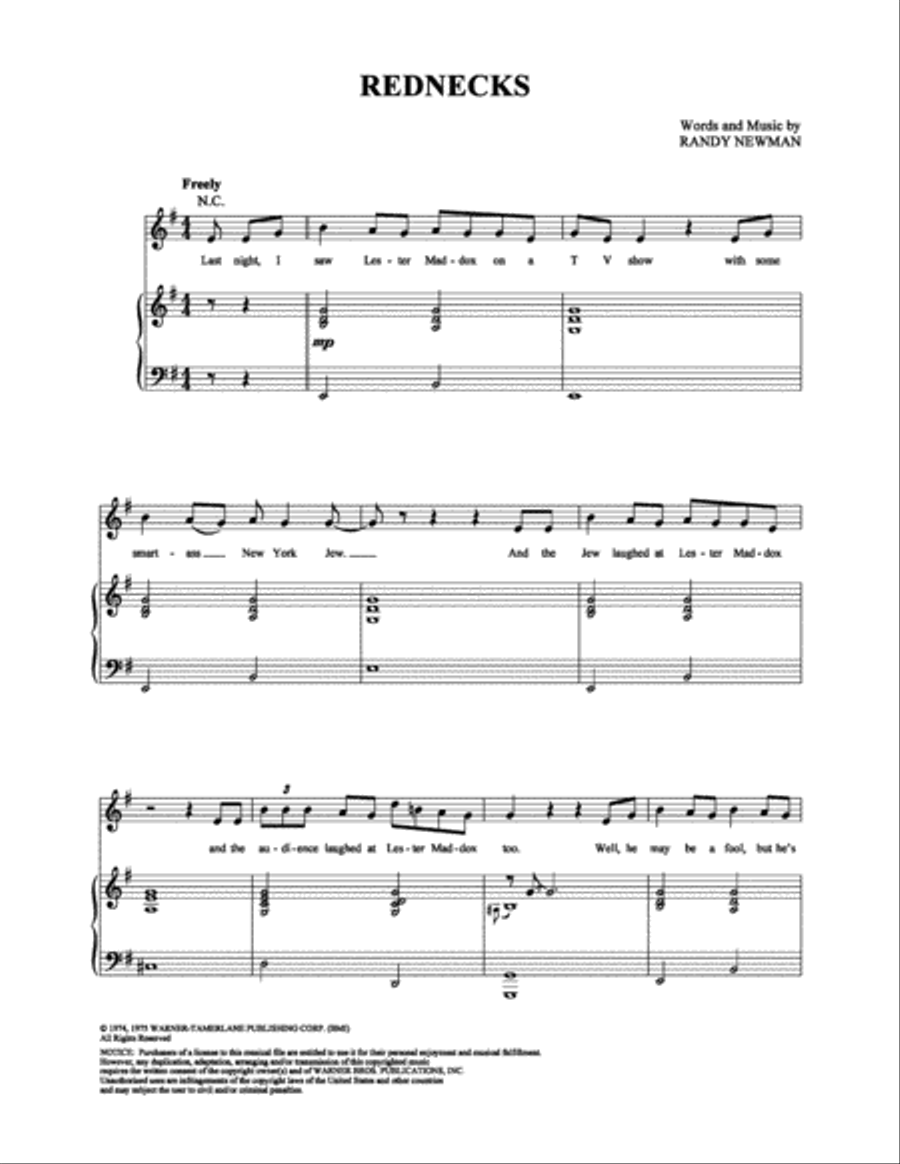 Rednecks Piano, Vocal, Guitar scores gallery preview page 1