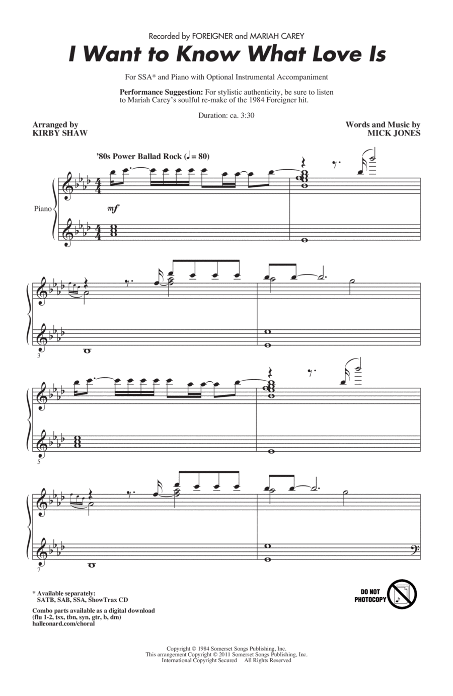 I Want To Know What Love Is SSA scores gallery preview page 1