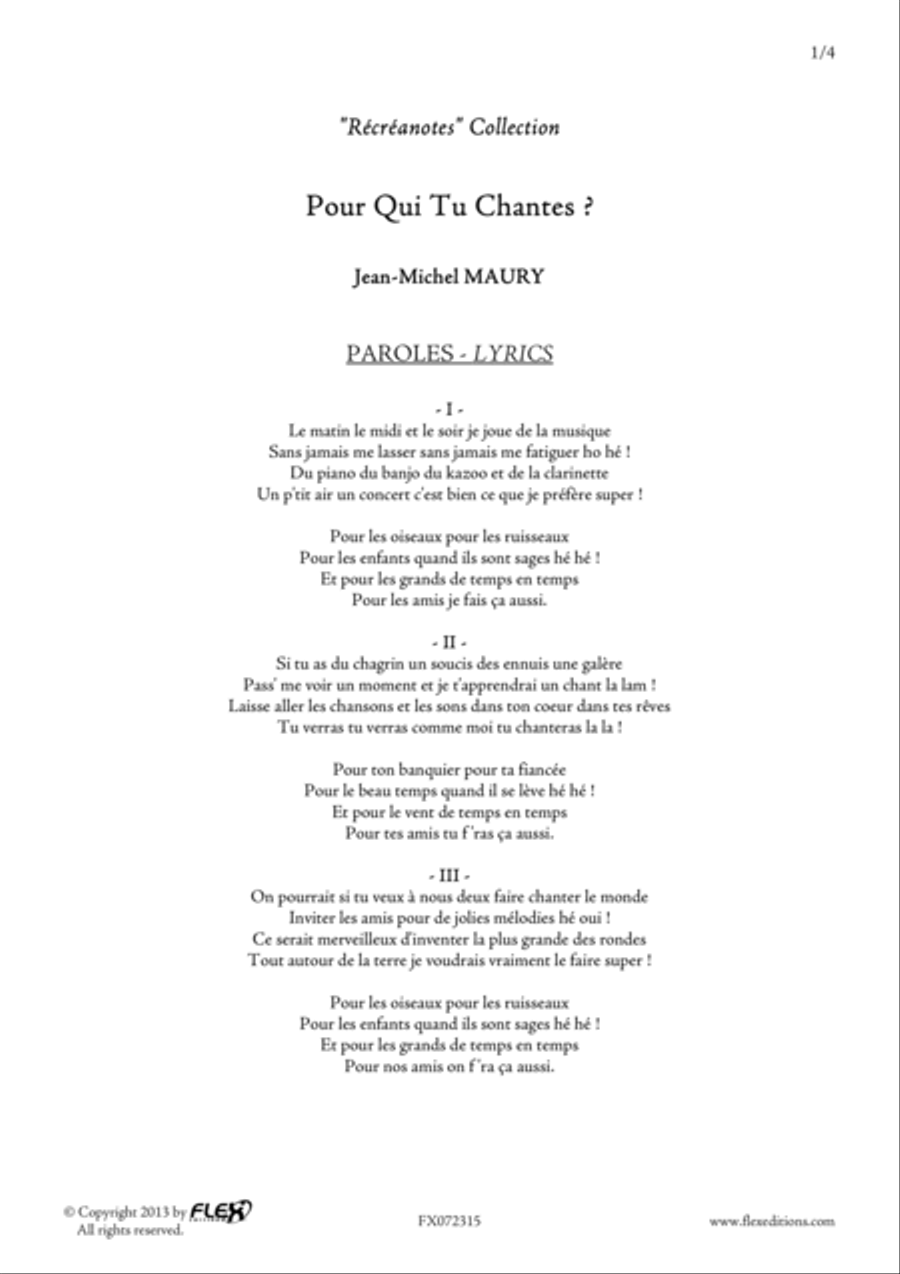 Pour Qui tu Chantes? Children's Choir scores gallery preview page 2