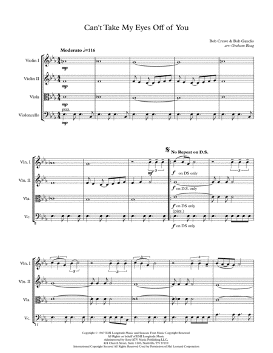 Can't Take My Eyes Off Of You String Quartet scores gallery preview page 3