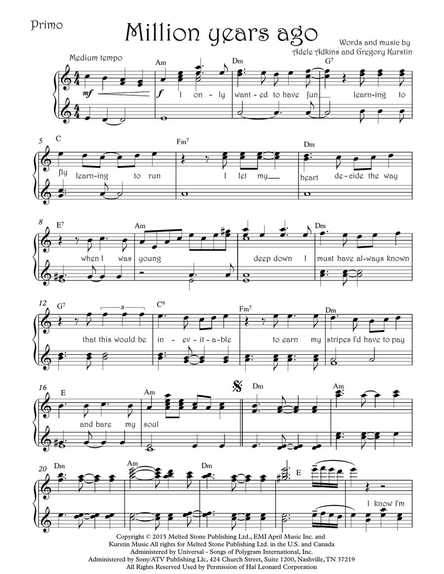 Million Years Ago 1 Piano, 4-Hands scores gallery preview page 1
