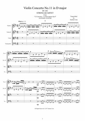 Book cover for Vivaldi - Concerto No.11 in D major Op.4 RV 204 for String Quartet
