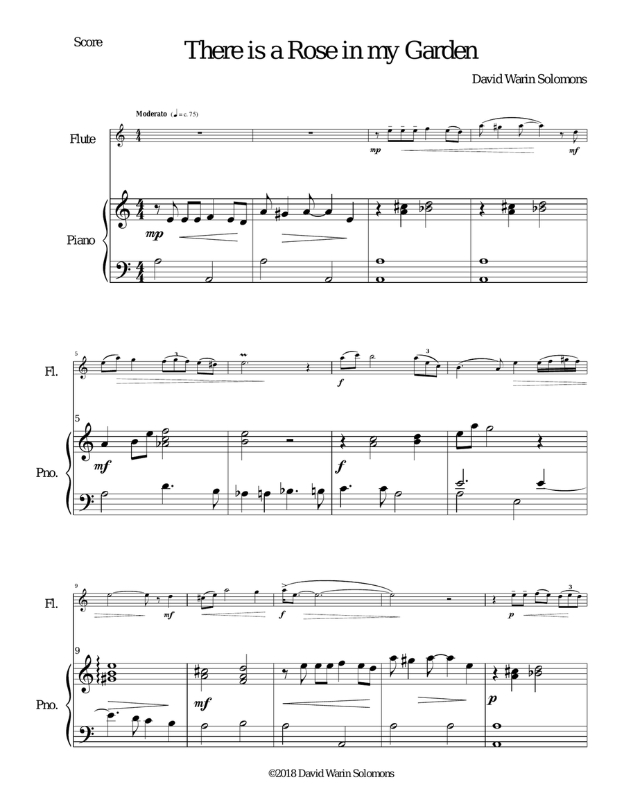 There is a Rose in my Garden for flute and piano Flute Solo scores gallery preview page 1