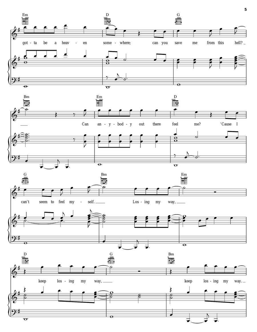 Losing My Way Piano, Vocal, Guitar scores gallery preview page 5