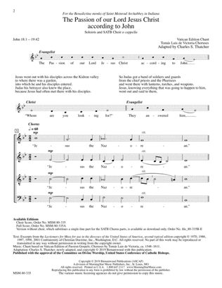 The Passion of Our Lord Jesus Christ according to John (Choral Score)