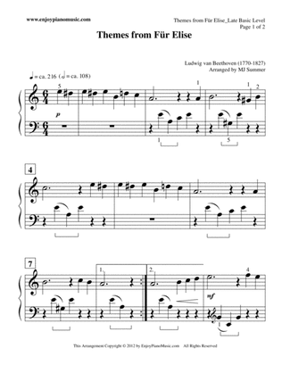 Fur Elise--Easy Piano Solo at Elementary Level--NO eighth notes, melody is distributed across both h