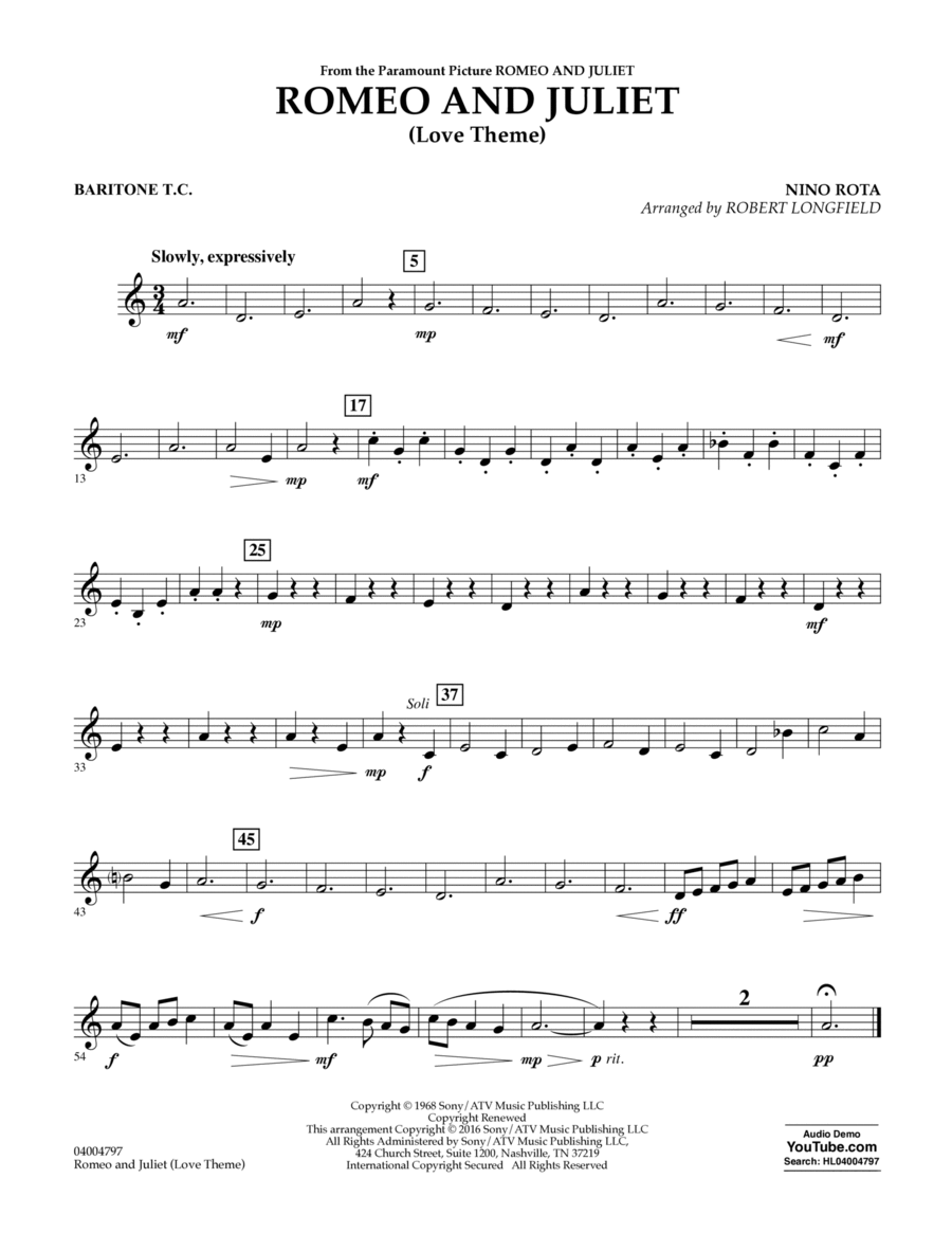 Romeo and Juliet (Love Theme) - Baritone T.C. Concert Band scores gallery preview page 1