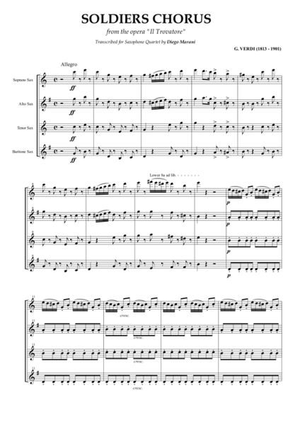 Soldiers Chorus from the opera "Il Trovatore" for Saxophone Quartet (SATB) image number null